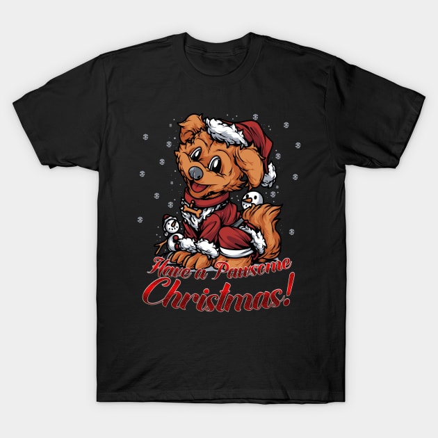 Christmas Dog Santa Suit Pawsome Christmas T-Shirt by GeekyFairy